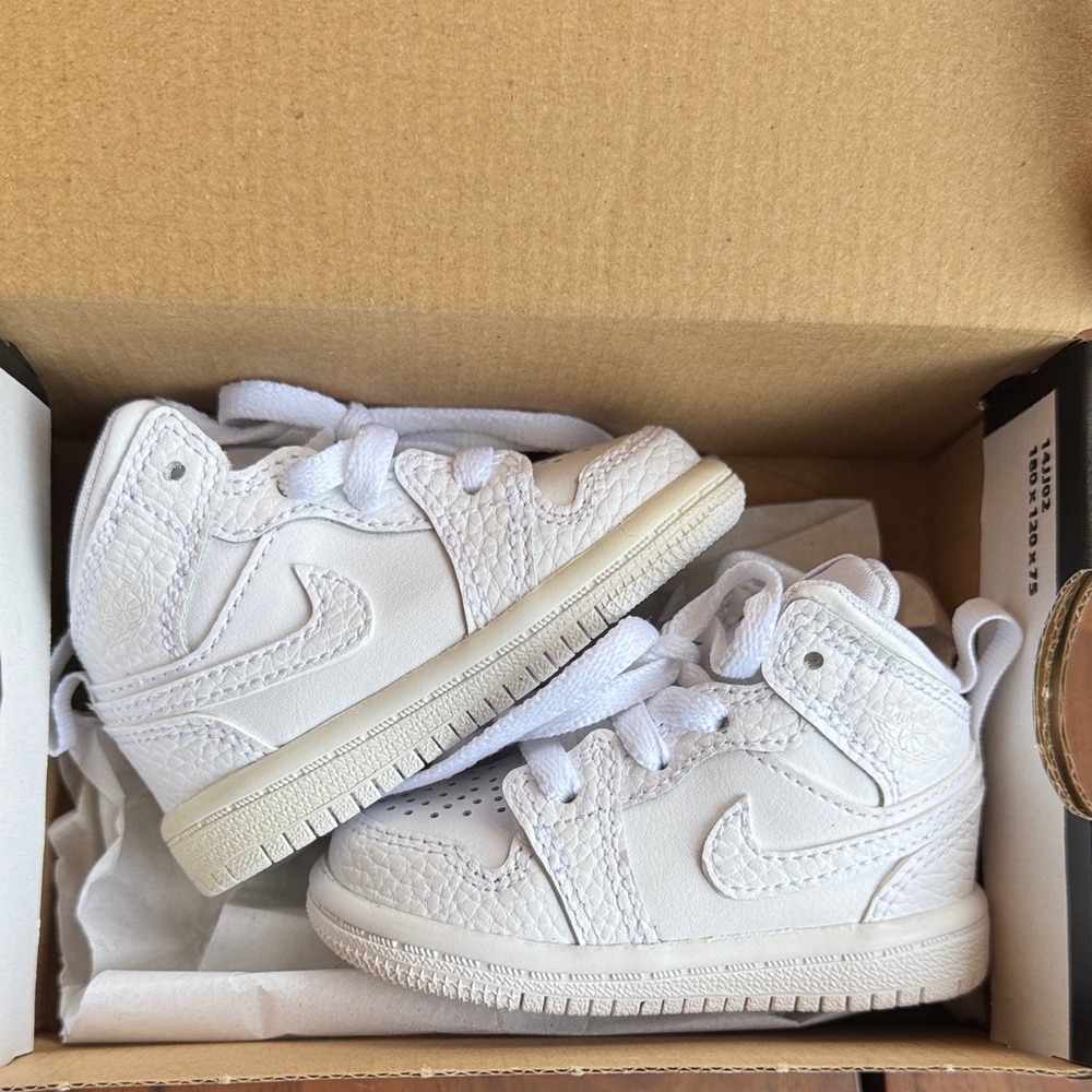 Nike Jordan 1 MID TD All-White Textured Sneakers